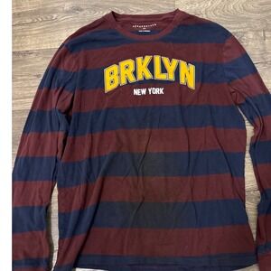 Aeropostale‎ Mens Long Sleeve BRKLYN NEW YORK Striped Graphic Tee Shirt XL